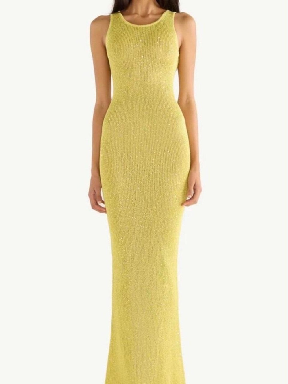House of Harlow 1960 Yellow & Gold Sequin Knit Maxi Dress Size Medium